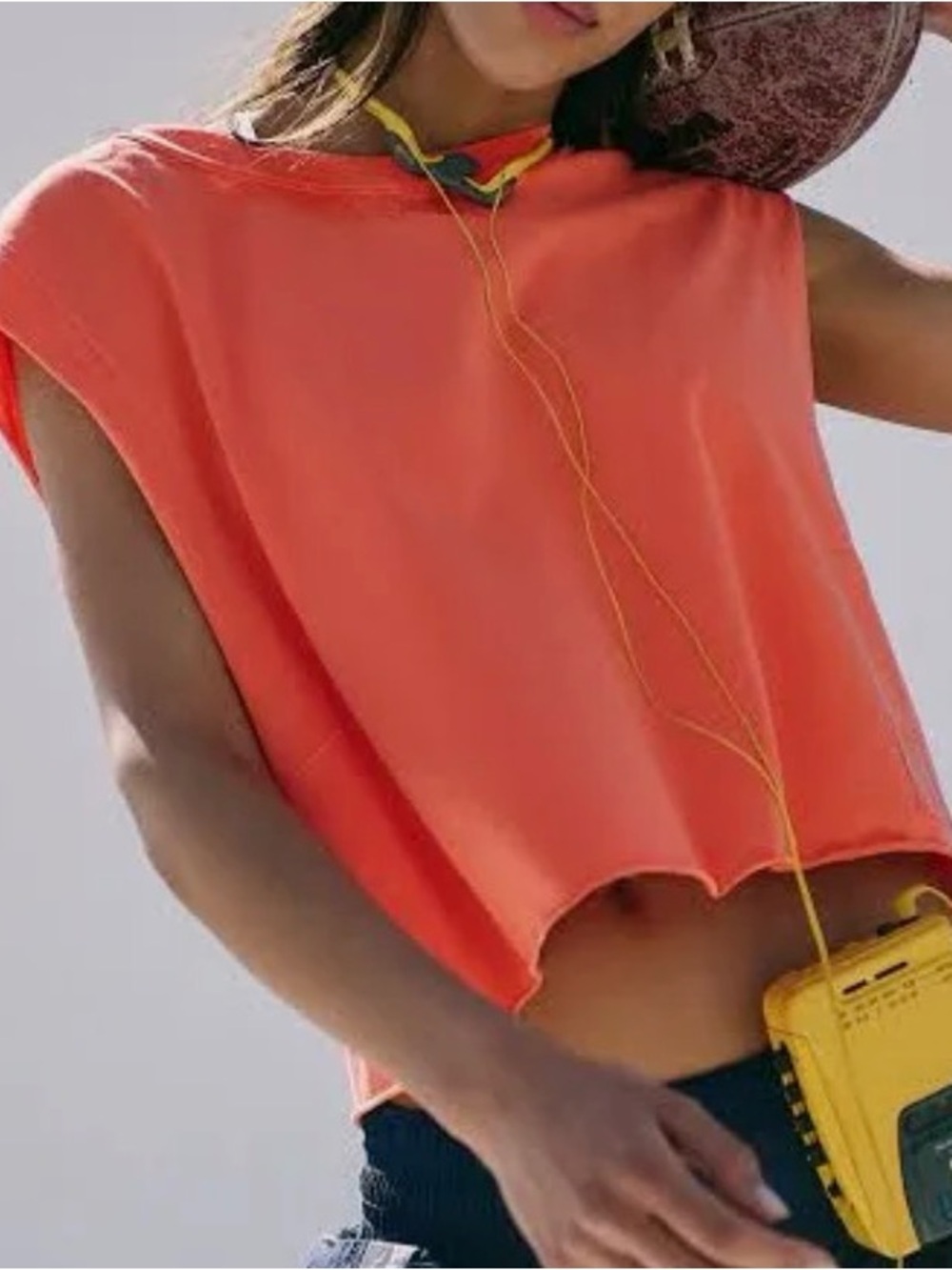 Free People Movement-Women's Coral Cropped Sleeveless Top